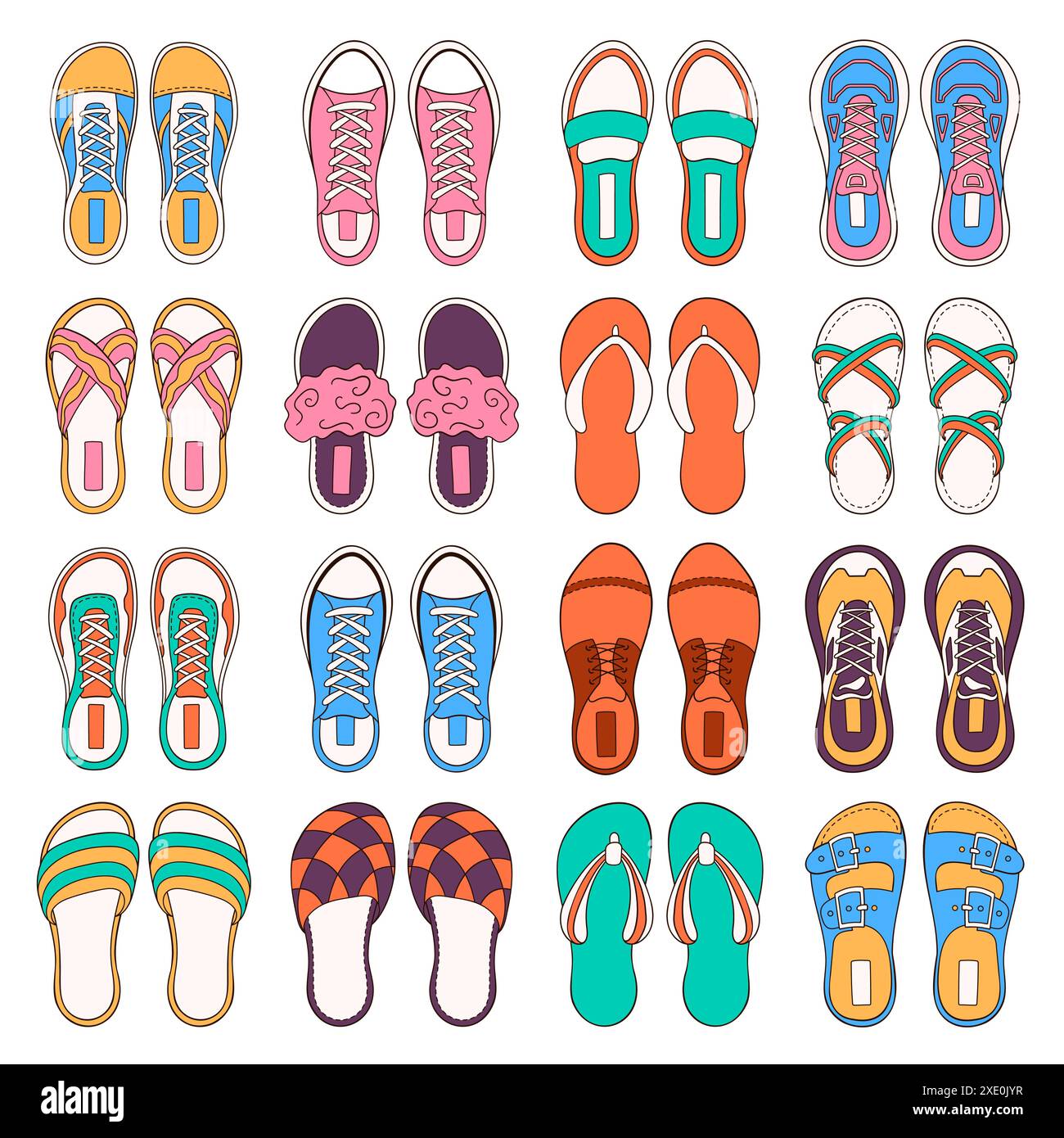 Shoes collection in cartoon style. Set of casual woman and men footwear ...