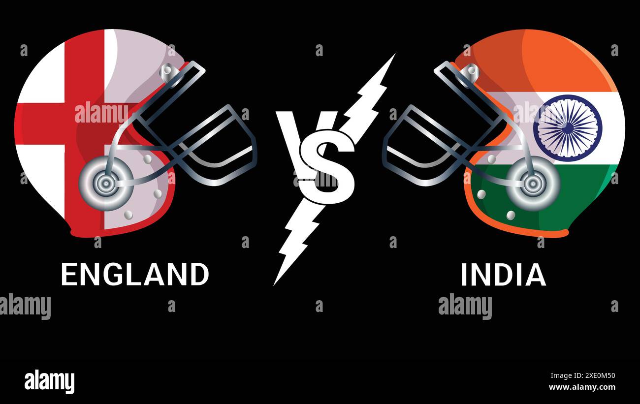 England vs India 3D Illustration vector flags over cricket Helmet for Versus Match with Black Background Stock Vector