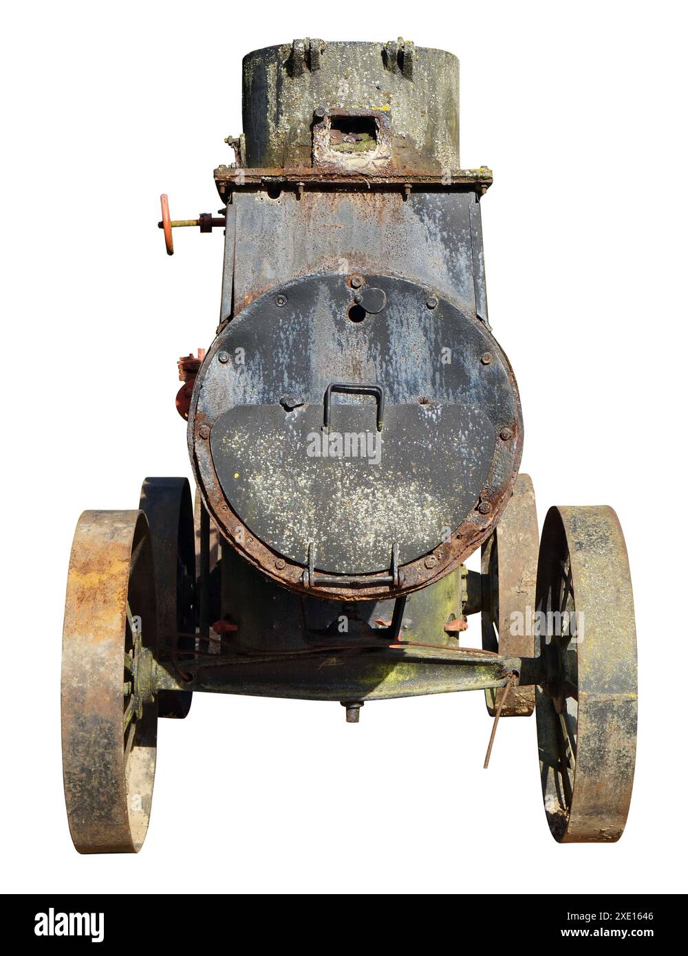 An ancient very steam locomotive isolated Stock Photo