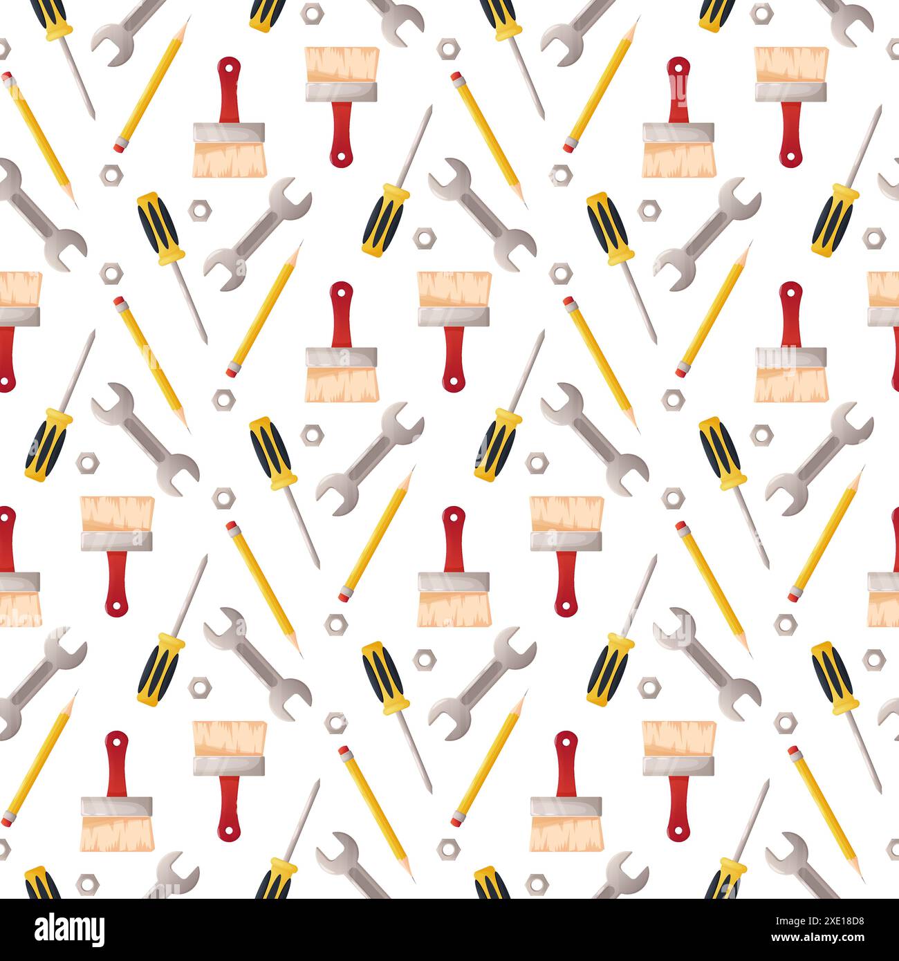 Seamless pattern, building tools. Brush screwdriver nut Vector Stock Vector