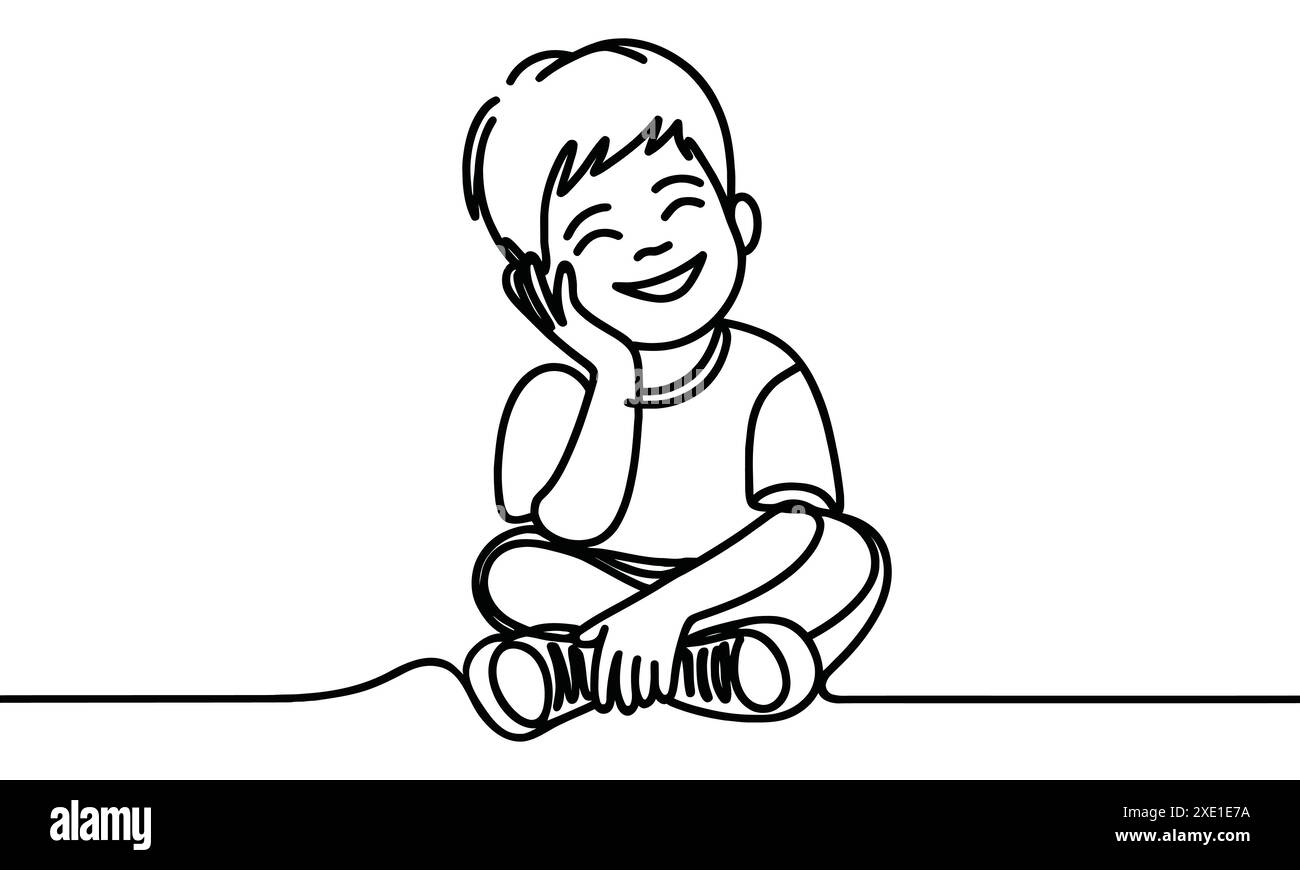 Continuous one line drawing. Happy kid. Vector illustration. Stock Vector