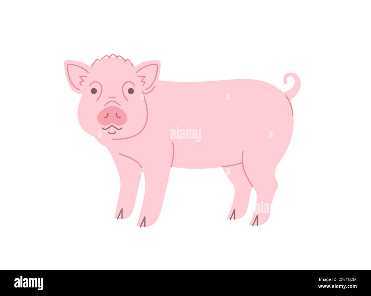 Miniature Pig Doodle Hand Drawn Character Cute Smiling Piglet Pet 