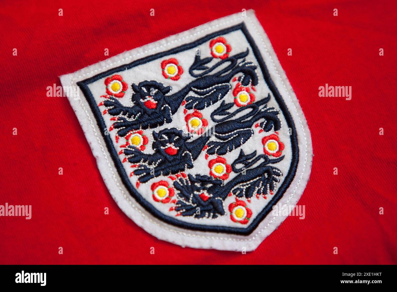 England National Football team logo on a reproduction 1966 World Cup Shirt. Stock Photo