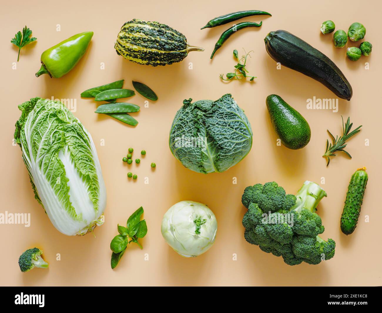 Green vegetables on pastel background Stock Photo