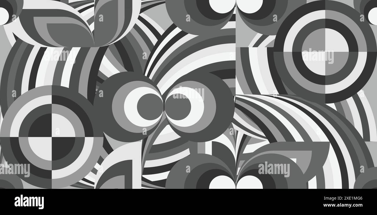 Monochrome abstract geometric patterns with circular shapes, arcs, and ...