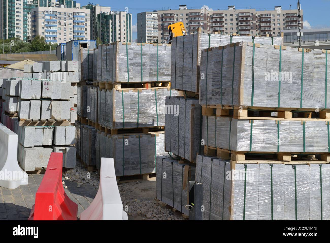 Moscow, Russia - July 21. 2023. A stack of curbstones for the construction of MCD-3 in Zelenograd Stock Photo