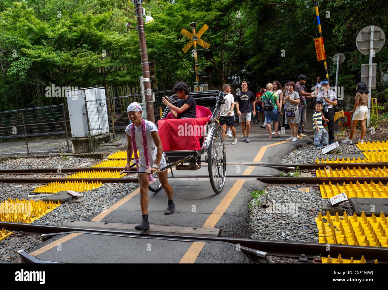 Tokyo, Japan. 25th June, 2024. A rickshaw rider pulls the Jinrikisha ...