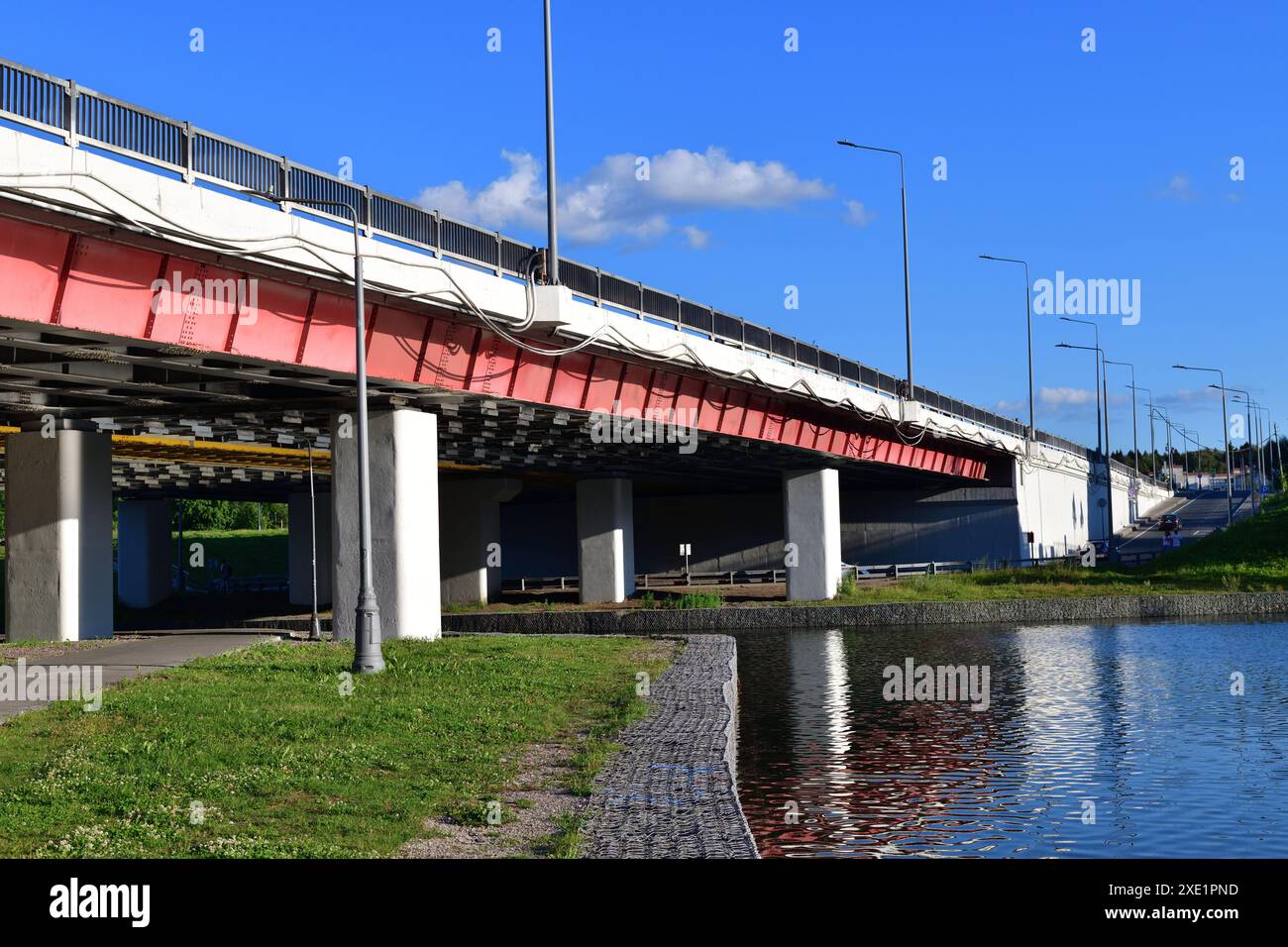 Automobile bridge across the river Skhodnya to Zelenograd in Moscow, Russia Stock Photo