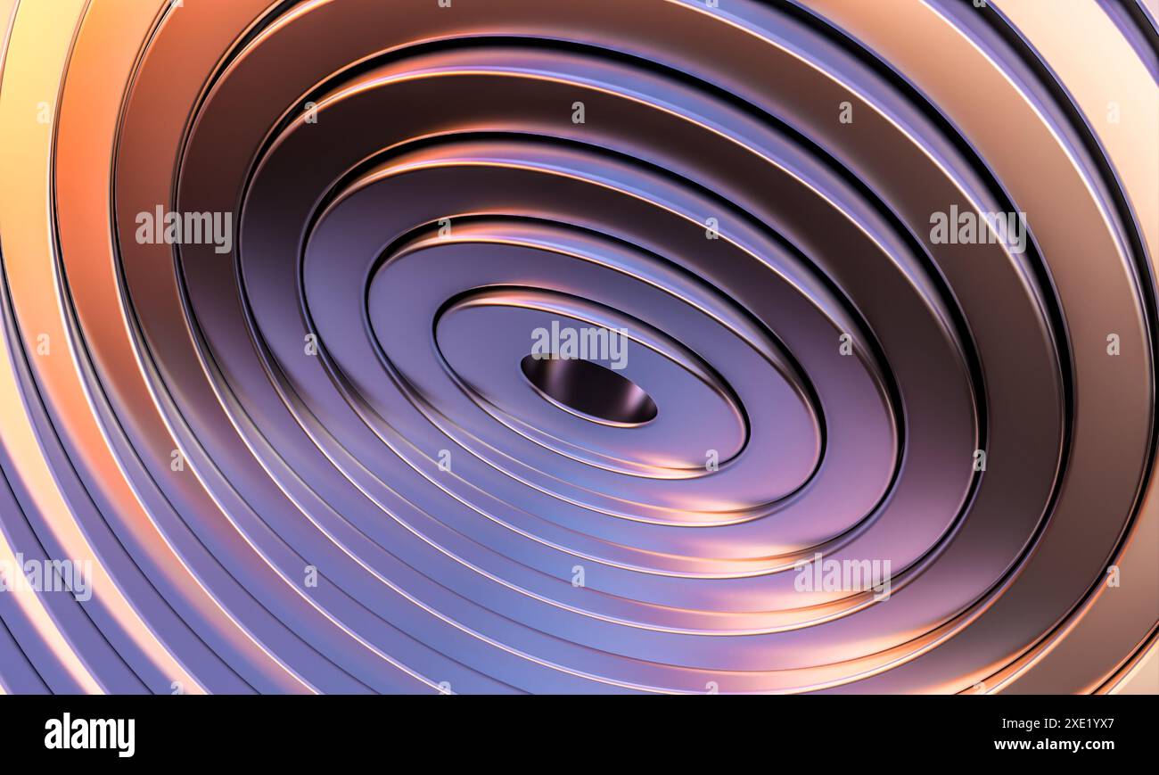 Concentric metallic rings  tunnel  purple  orange gradient. 3d render Stock Photo