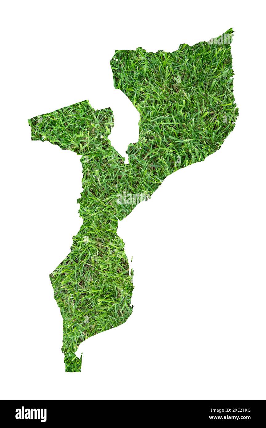 Map of Mozambique showing the country as a grass football field. Stock Photo