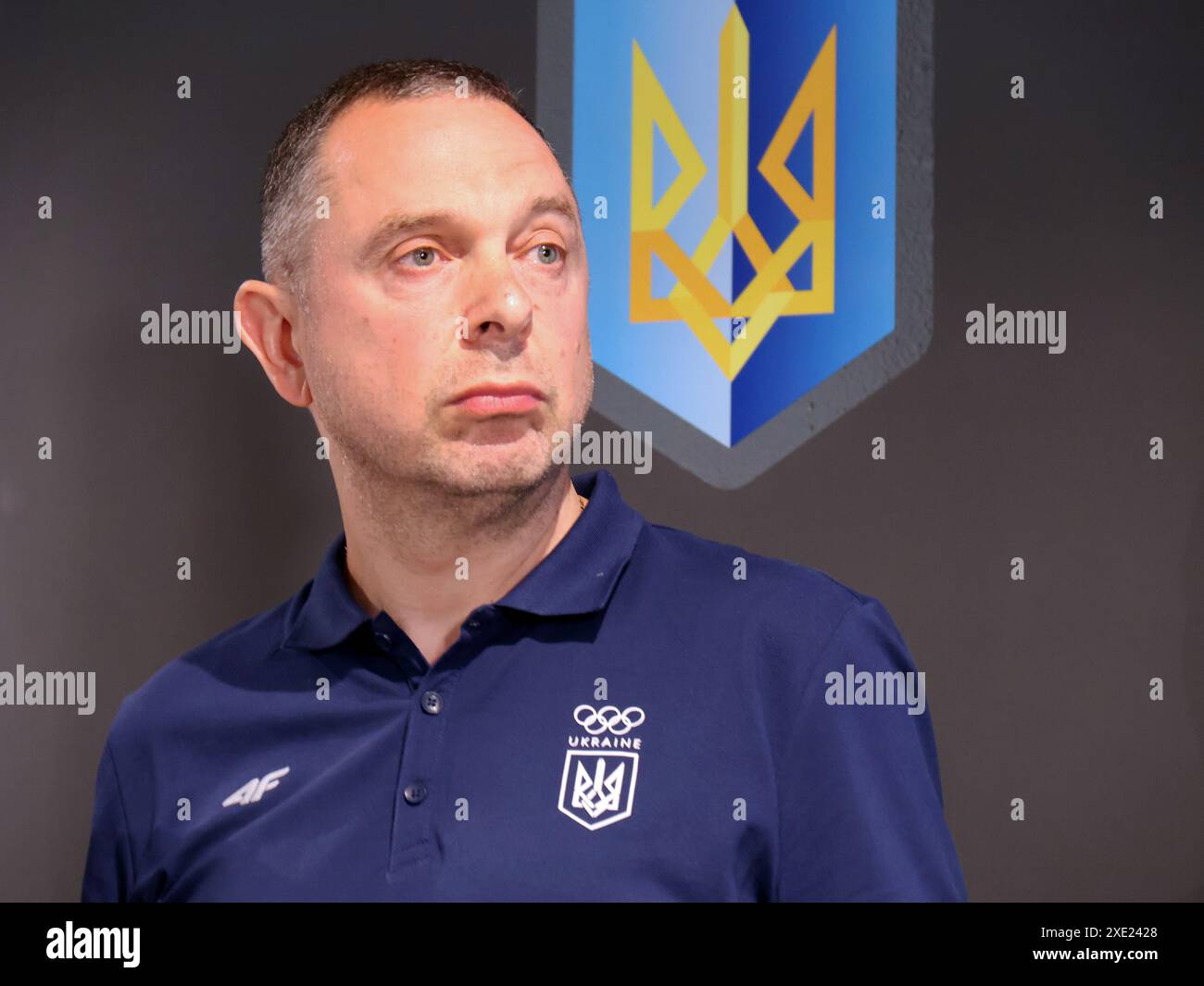 KYIV, UKRAINE - JUNE 25, 2024 - President of the National Olympic Committee of Ukraine Vadym Huttsait attends the presentation of the Team Ukraine kit ahead of the 2024 Summer Olympics in Paris, Kyiv, capital of Ukraine. Stock Photo