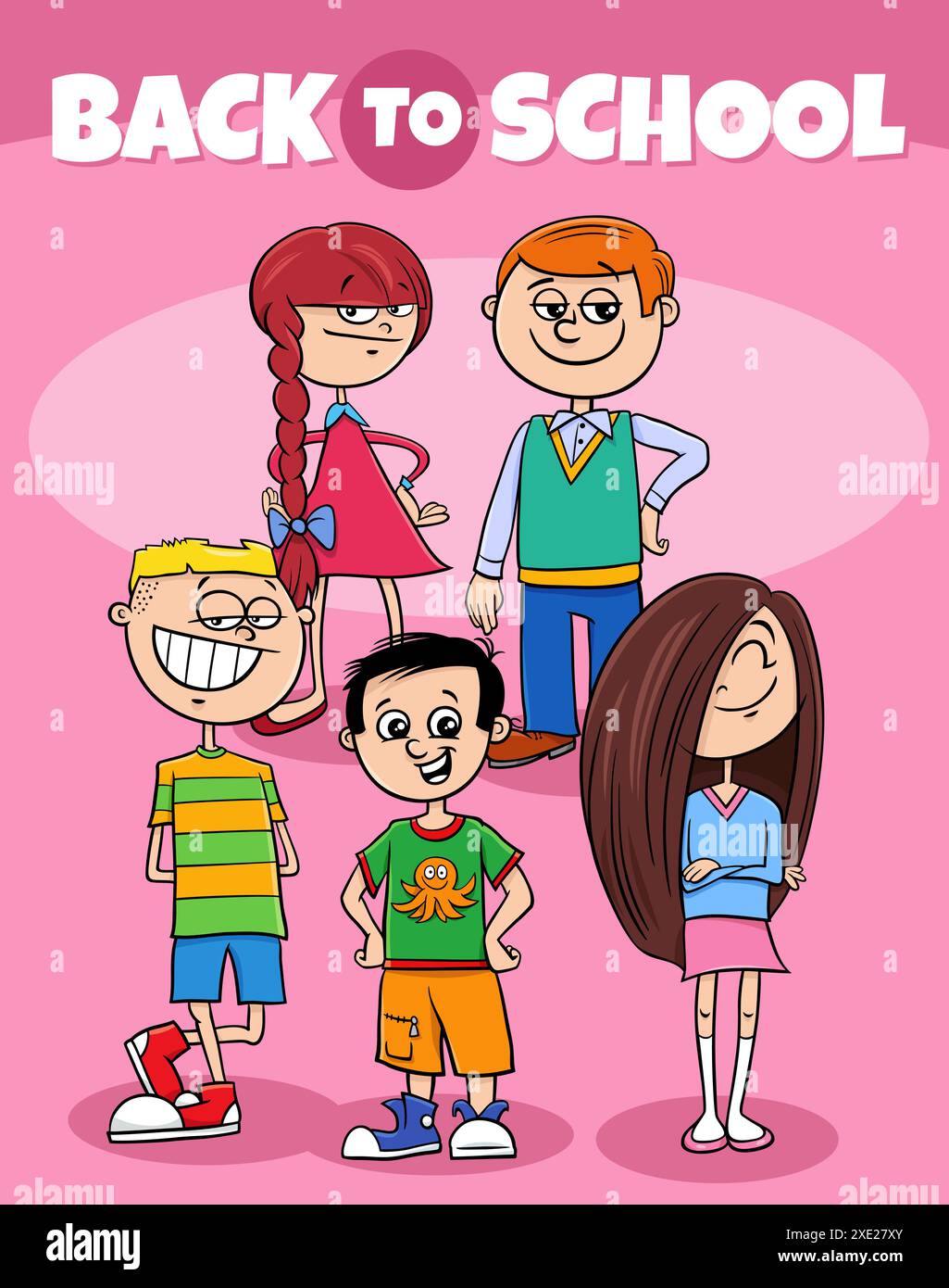 Cartoon children characters with back to school caption Stock Photo - Alamy