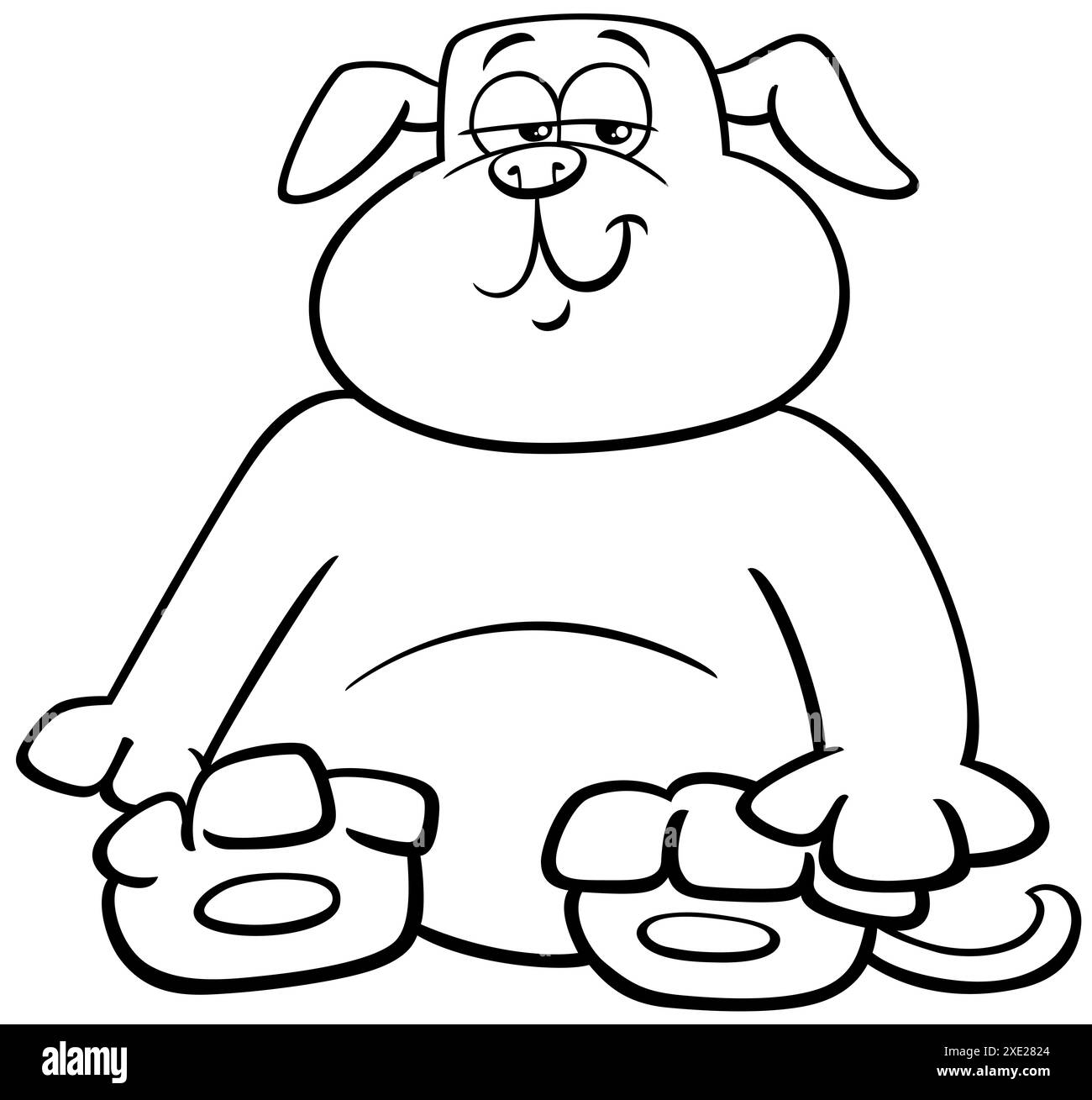Black and white cartoon illustration of funny sitting brown dog or