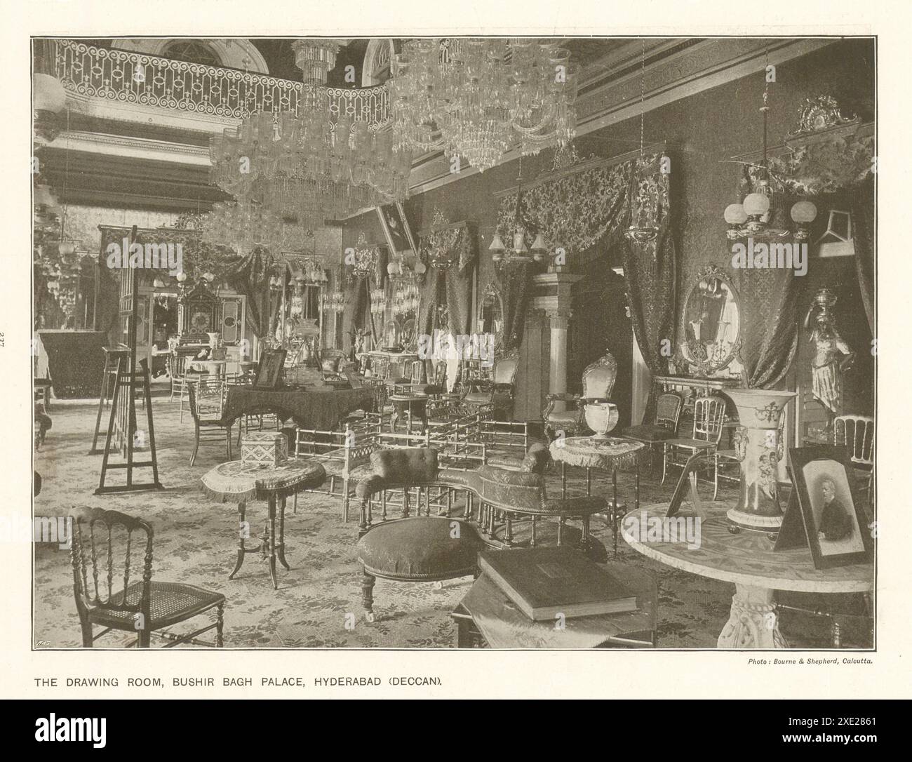 The drawing room, Basheer Bagh Palace, Hyderabad (Deccan). India. 1910 Stock Photo