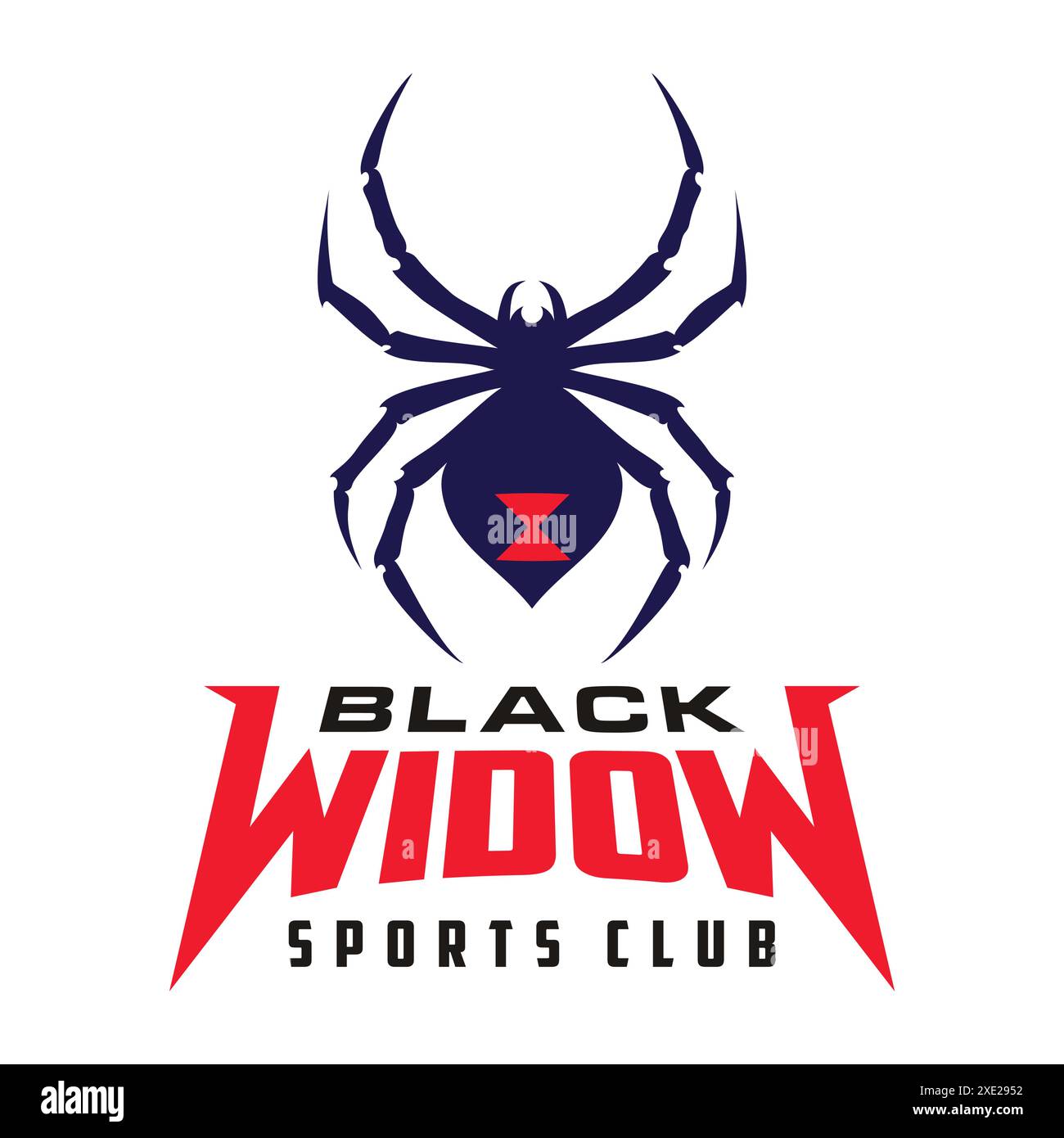 Black widow Spider simple sport club logo on white background Stock