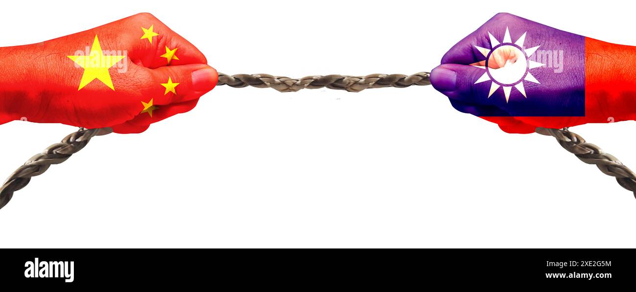 In a tug-of-war, the national flags of Taiwan and China were exposed ...