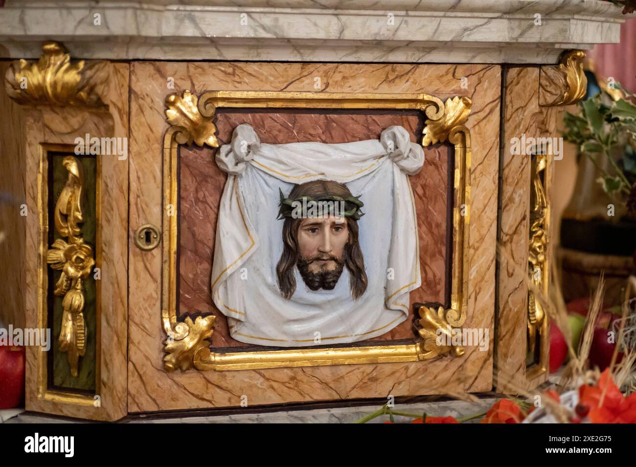 The sculpture in the church, depicting the Veil of Veronica Stock Photo ...