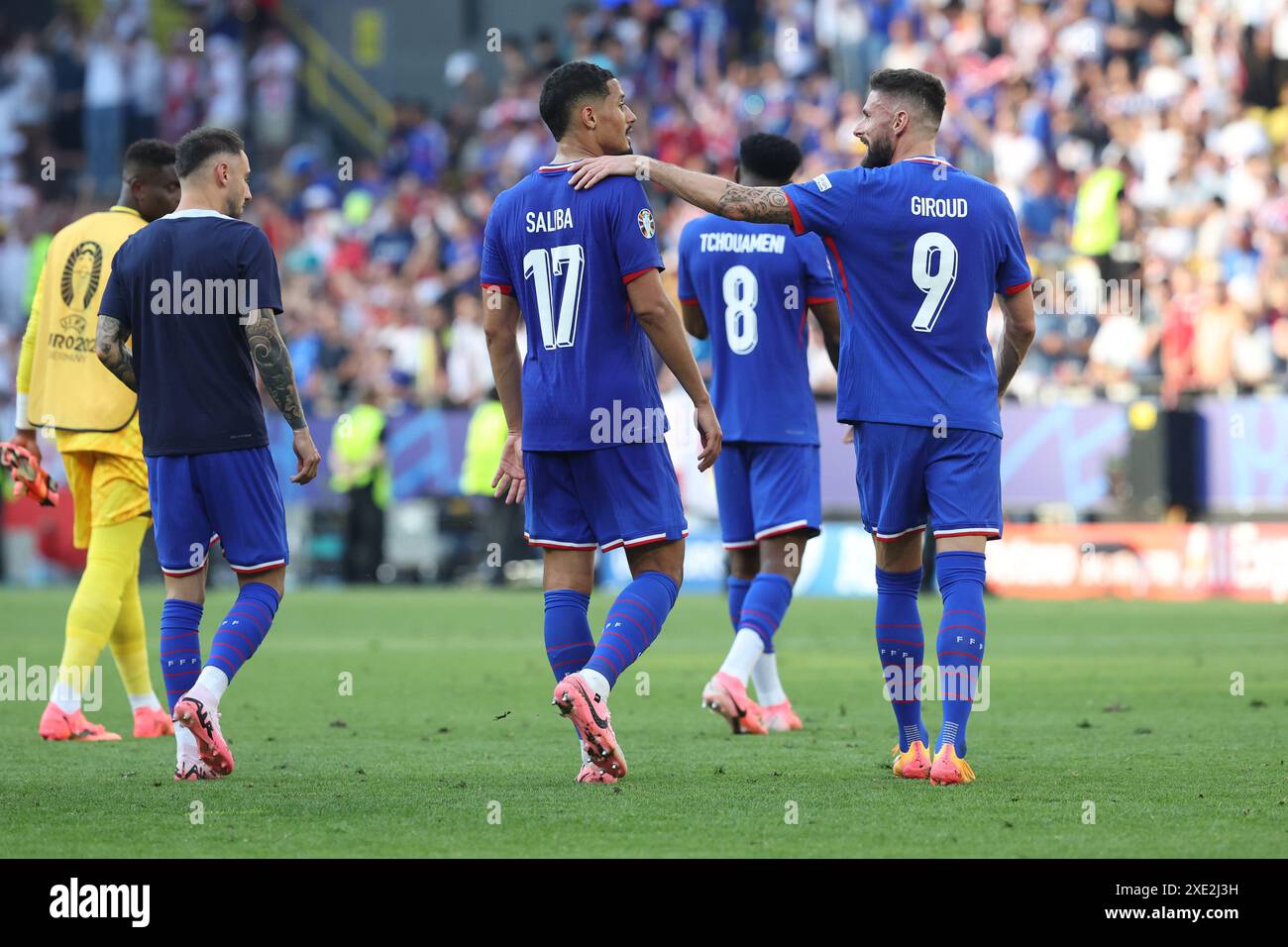 Dortmund , Germany 25.06.2024: William Saliba of France, Olivier Giroud of France at end of  the UEFA EURO 2024 Matchday 3, group stage D football mat Stock Photo