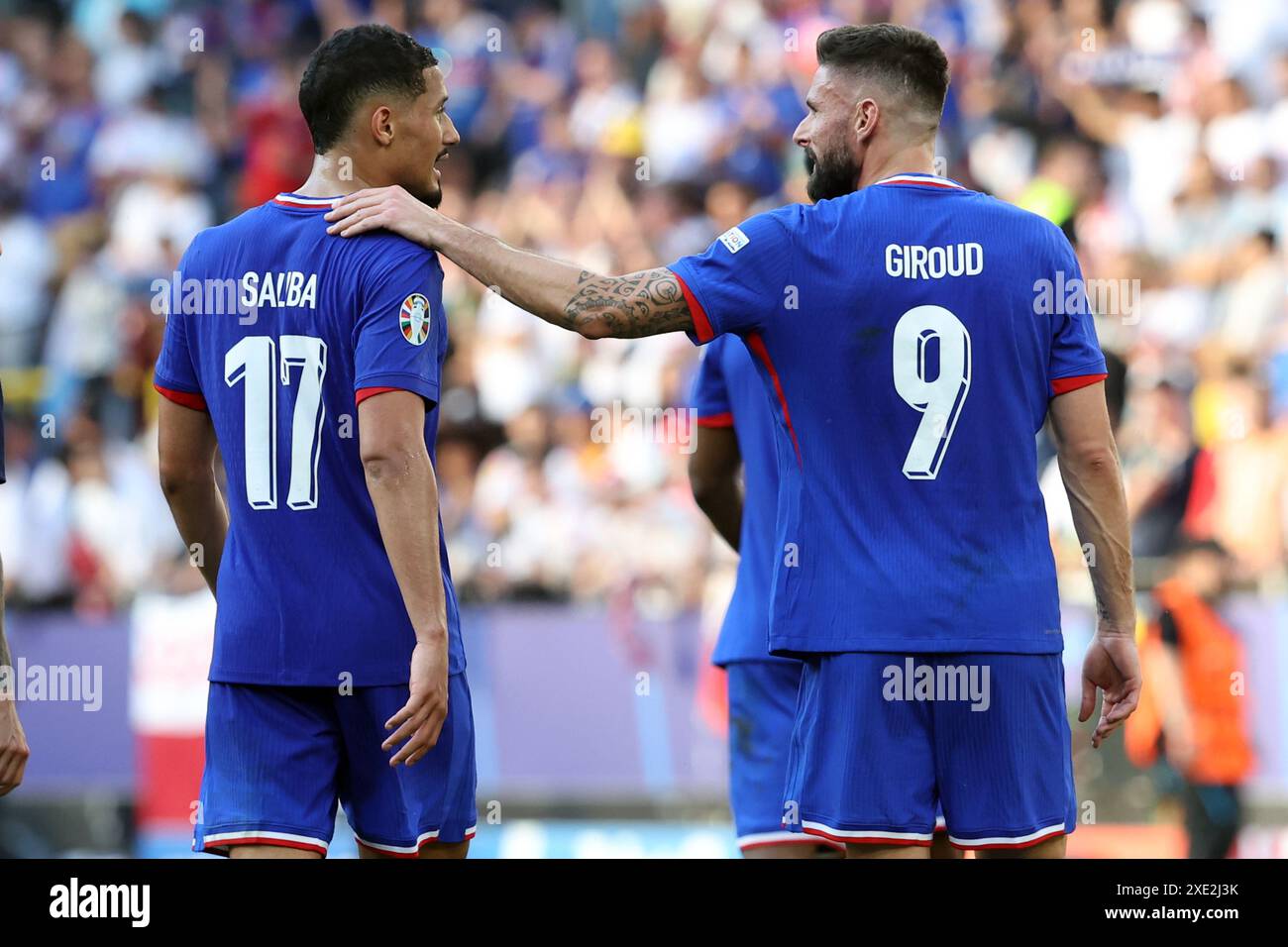 Dortmund , Germany 25.06.2024: William Saliba of France, Olivier Giroud of France at end of  the UEFA EURO 2024 Matchday 3, group stage D football mat Stock Photo