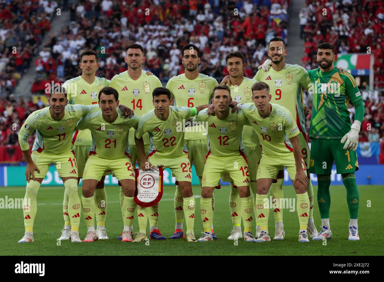 Team of Spain seen in action during the UEFA EURO 2024 match between