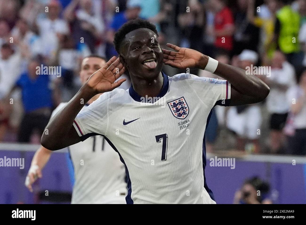 England's Bukayo Saka celebrates a goal that was disallowed during a ...