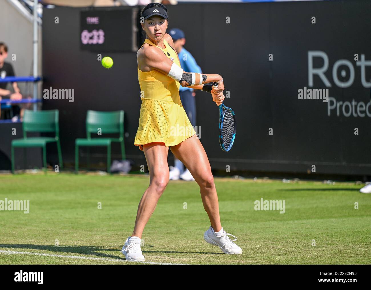 Eastbourne, UK, 25 June 2024. Daria KASATKINA beat Xinyu WANG (Pic) during the Rothesay International Tennis Tournament at Devonshire Park , Eastbourne, East Sussex, UK. Stock Photo