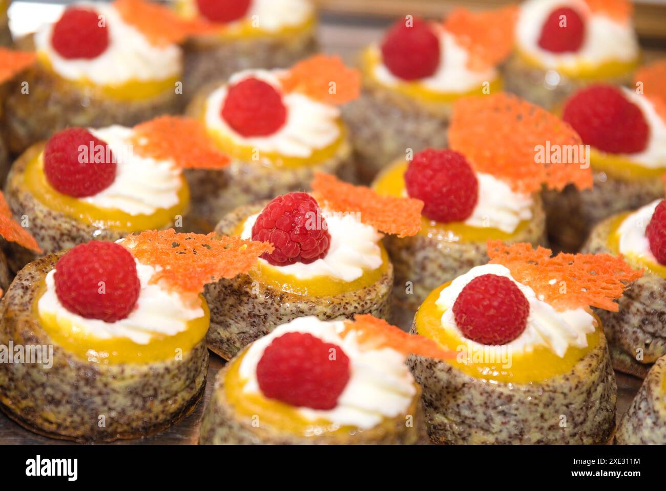 Poppy Rasbery Raspberry poppy seed tarts as a culinary dessert - fruity dessert Stock ...