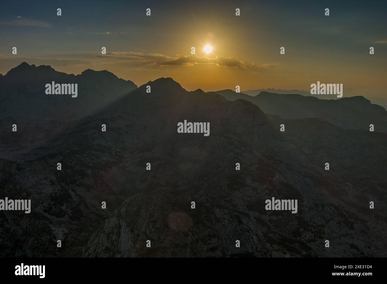 Spectacular sunset on mountain valley Stock Photo