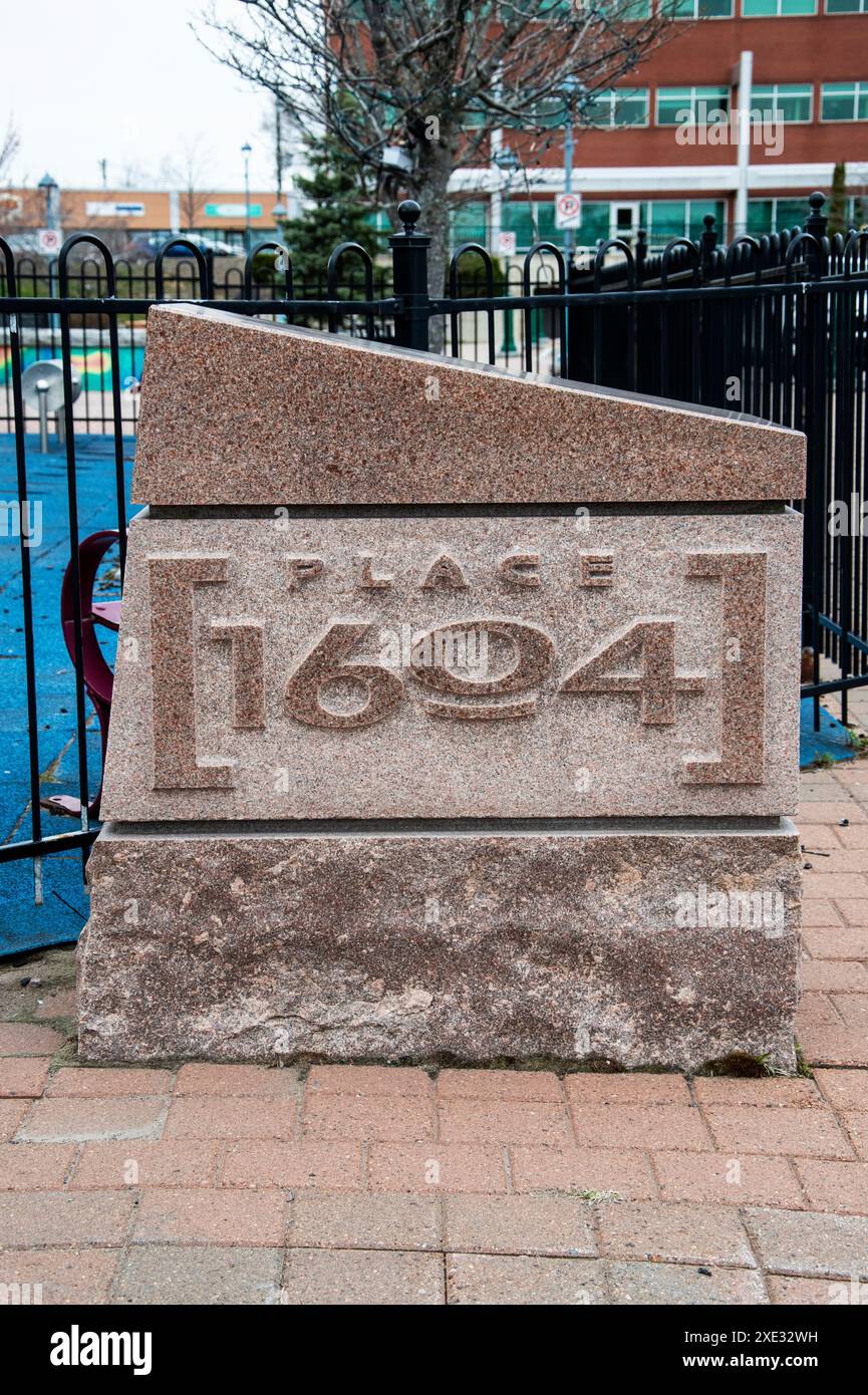 Stone Place 1604 sign in Dieppe, New Brunswick, Canada Stock Photo