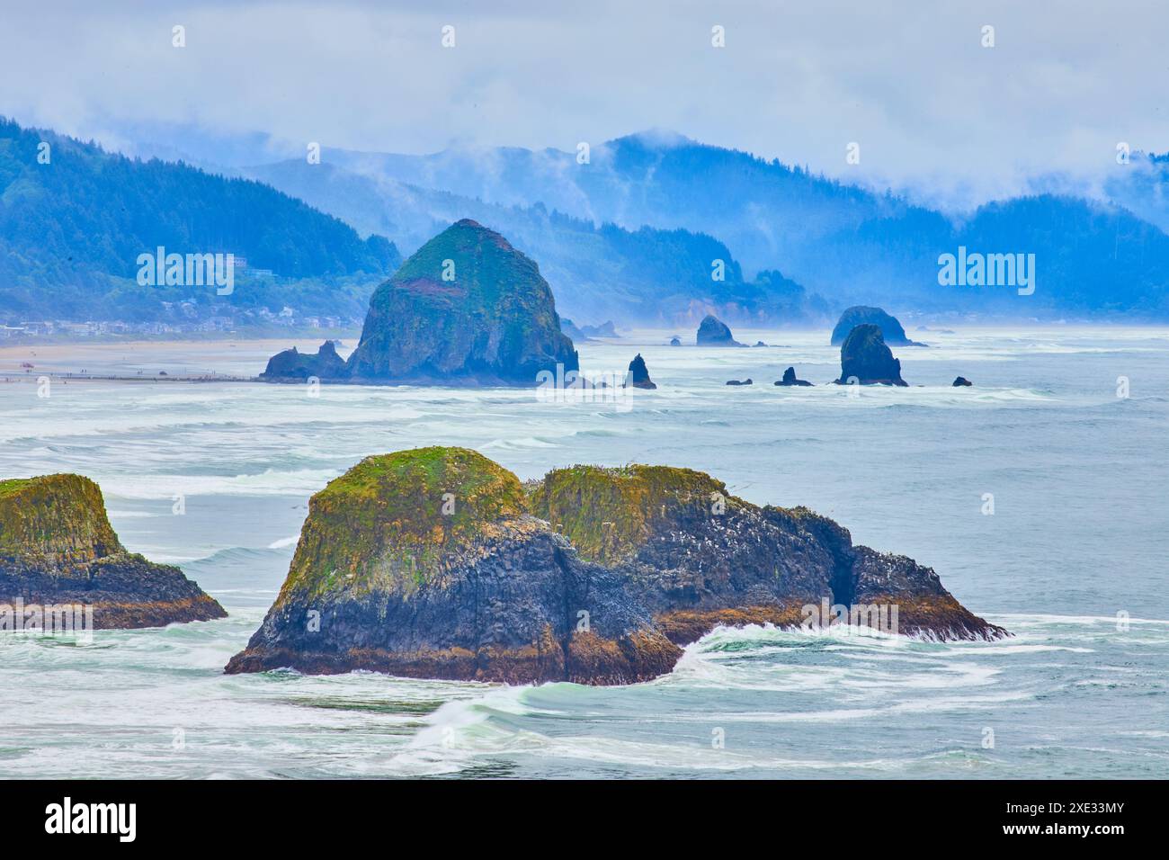 Rugged Sea Stacks and Waves at Cannon Beach Oregon Coastal View Stock ...