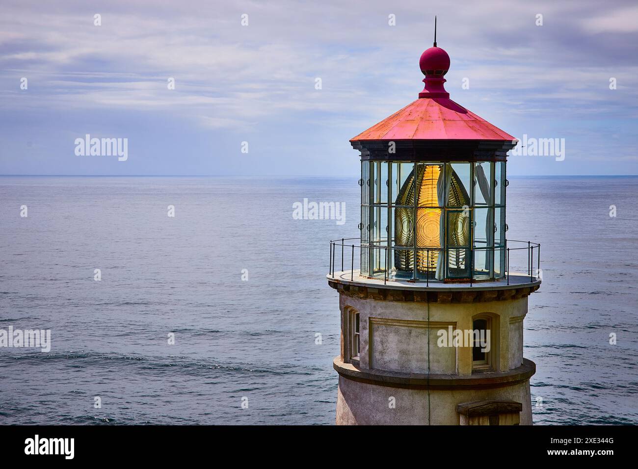 Heceta Head Lighthouse at Dusk from Elevated Perspective Stock Photo