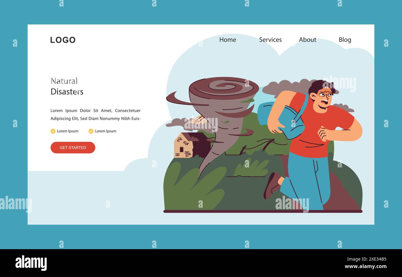 Disaster preparedness theme. A dynamic illustration depicting a person ...