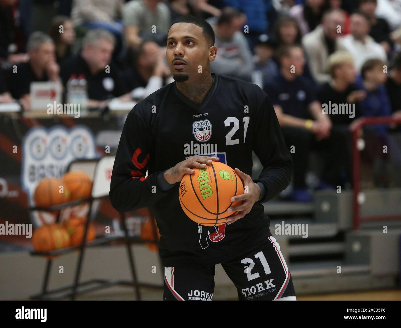 Bill Borekambi (21,SBB Baskets) Barmer 2.Basketball Bundesliga Pro B North season 2023-24 SBB Baskets Wolmirstedt -Berlin Braves Stock Photo