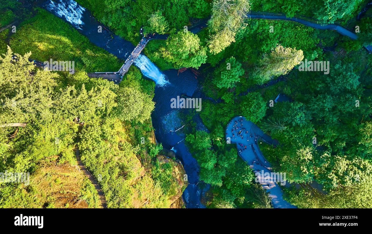 Aerial View of Waterfall and Pathways in Lush Woodland Park Stock Photo ...