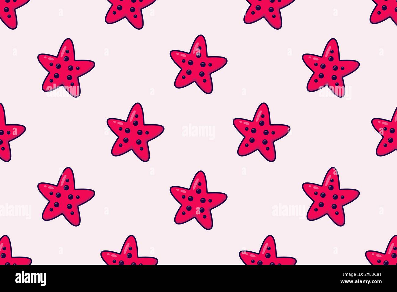 Seamless pattern of red starfish. Vector illustration. Stock Vector
