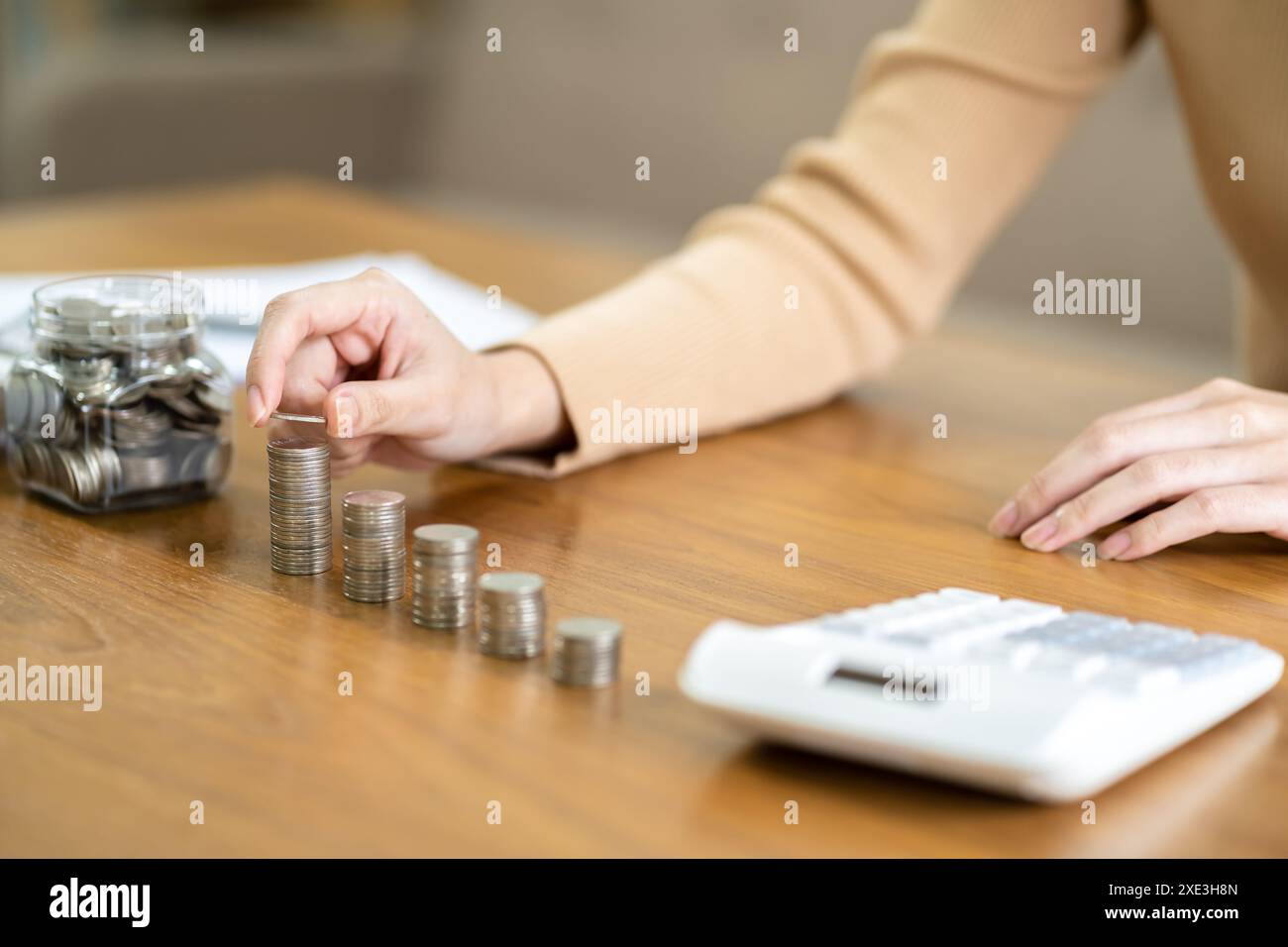 Woman hand money and giving donate charity raise donation concept Stock Photo