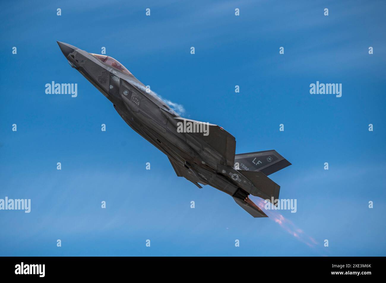 A U.S. Air Force F-35 Lightning II performs during the Fairchild Skyfest 2024 airshow at Fairchild Air Force Base, Washington, June 23, 2024. Team Fairchild hosted the Skyfest 2024 airshow June 22 and 23 to thank the local community for their support and partnerships. During the event, attendees observed performances by the A-10 Thunderbolt II Demonstration team, Wings of Blue parachute team, UH-1N Huey and various other aerial acts, as well as static displays. Events like SkyFest allow communities within the Inland Northwest to witness U.S. military air capabilities and the Air Force's premie Stock Photo