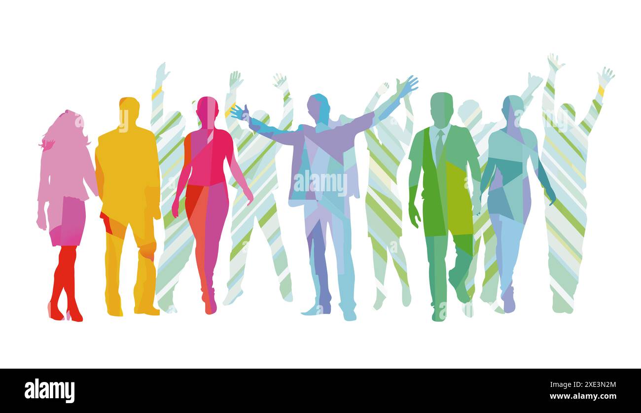 Happy people rejoice and cheer, illustration Stock Photo