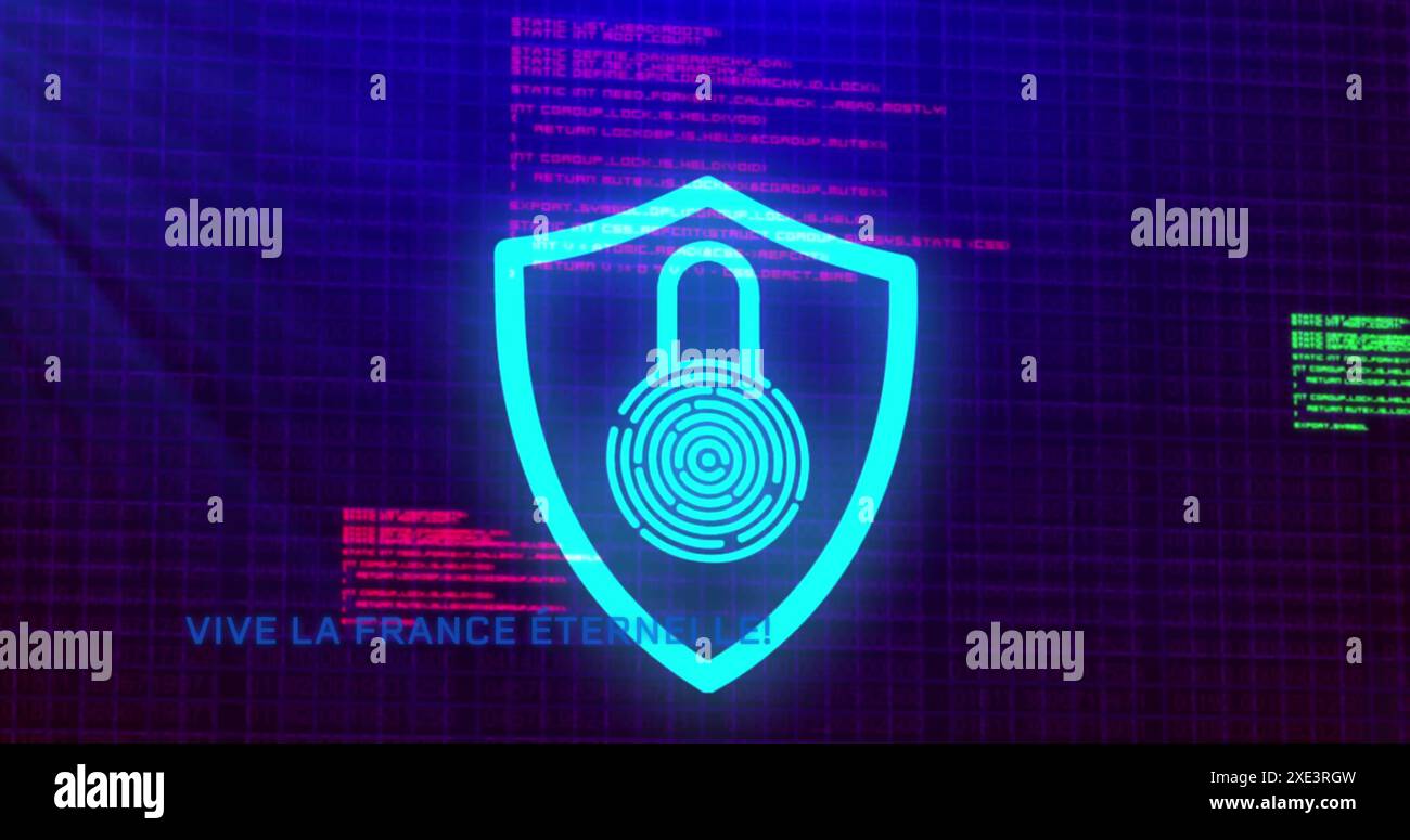 Image of padlock icon over data processing on blue background Stock Photo
