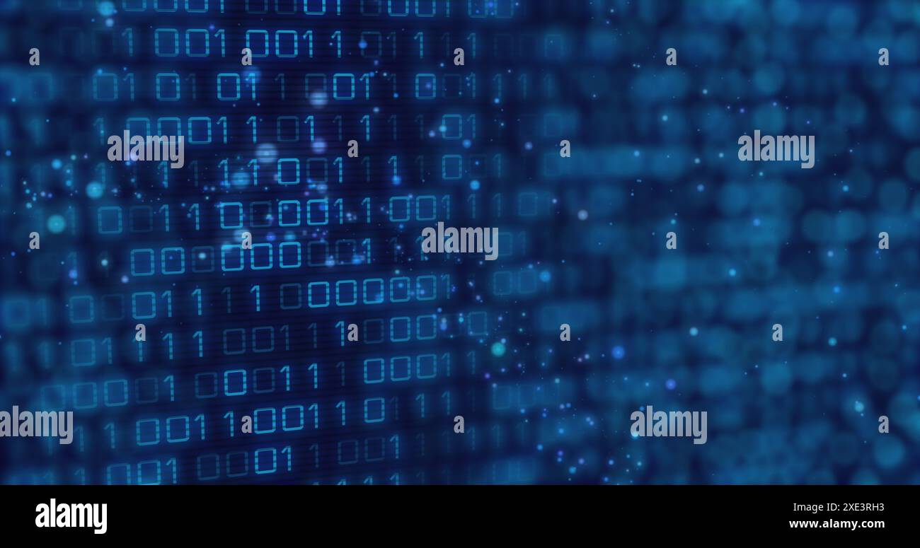Image of data processing and binary coding on black background Stock Photo