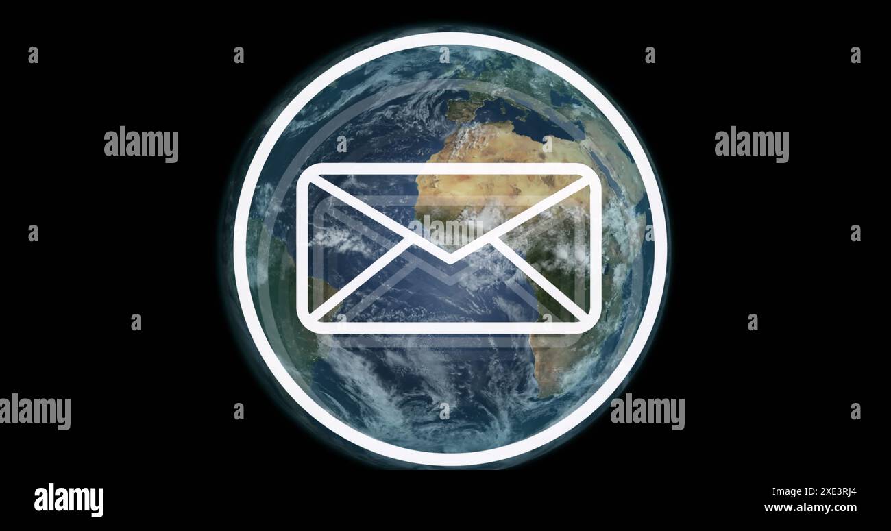 Image of email icon and data processing over globe Stock Photo