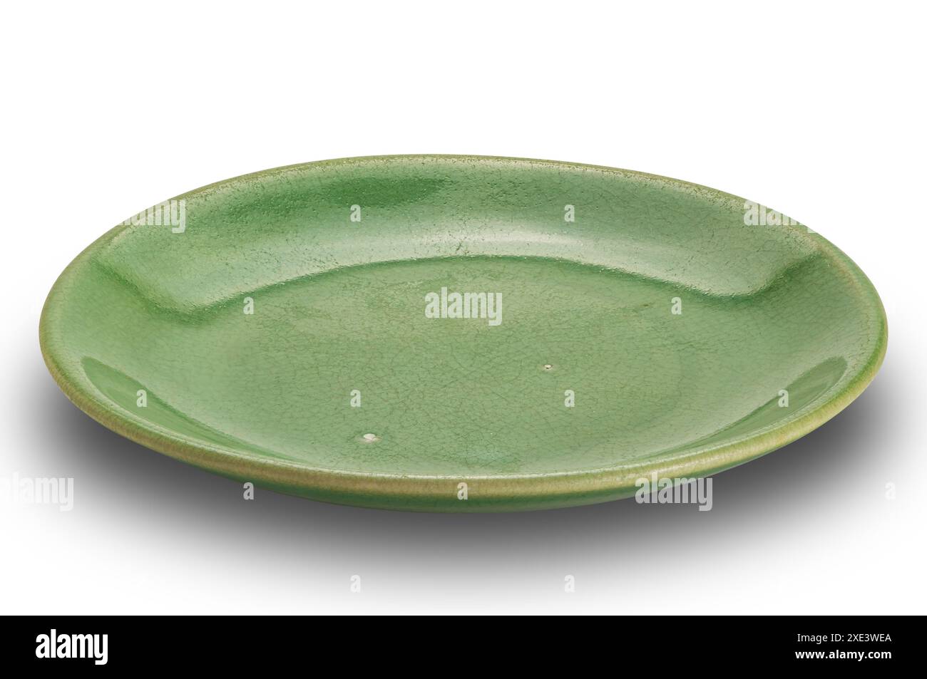 High angle view of empty green shallow ceramic plate. Stock Photo