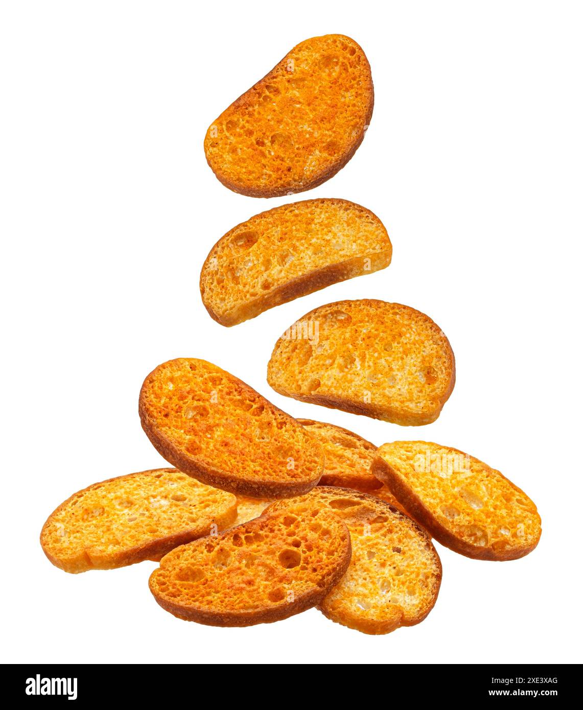 Baked crackers, bread croutons isolated on white background Stock Photo