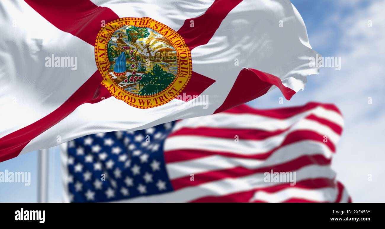 Florida Flag Computer Background Flags of Florida and United States waving in the wind on a clear day ...