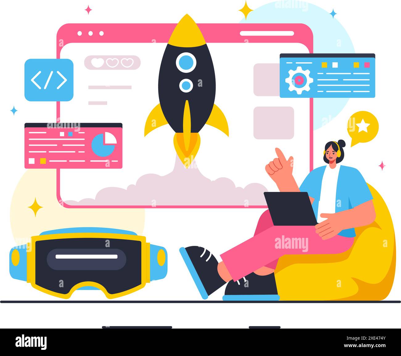 Vector Illustration of Video Game Development with Games, Digital ...