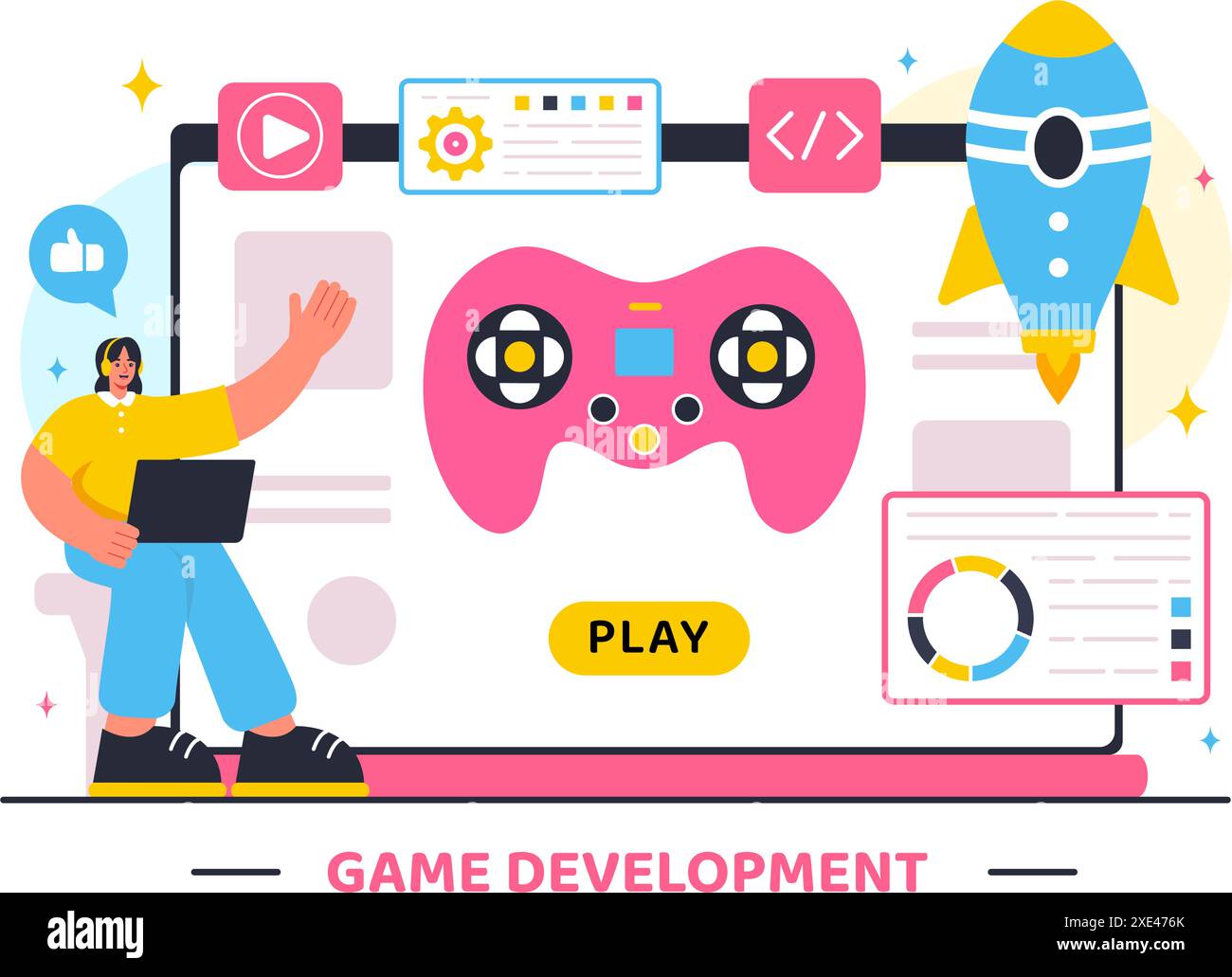 Vector Illustration of Video Game Development with Games, Digital ...