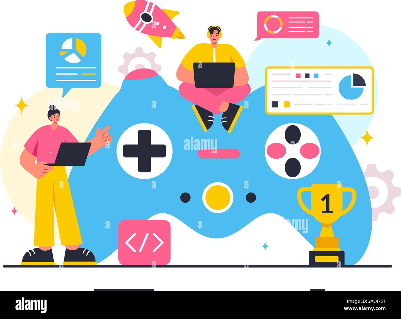 Vector Illustration of Video Game Development with Games, Digital ...