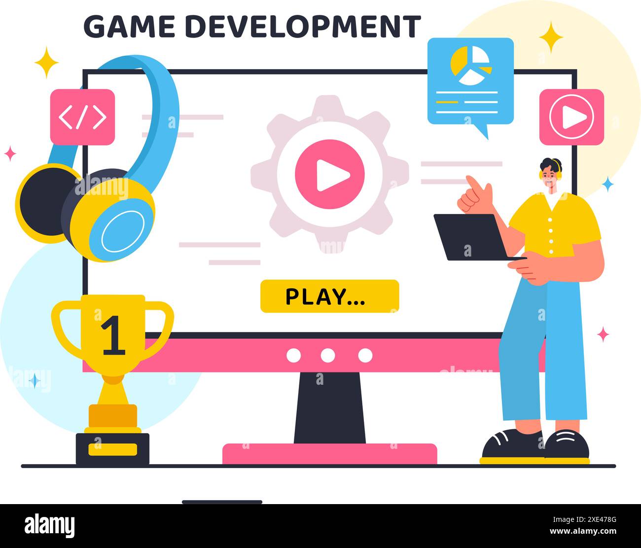 Vector Illustration of Video Game Development with Games, Digital ...