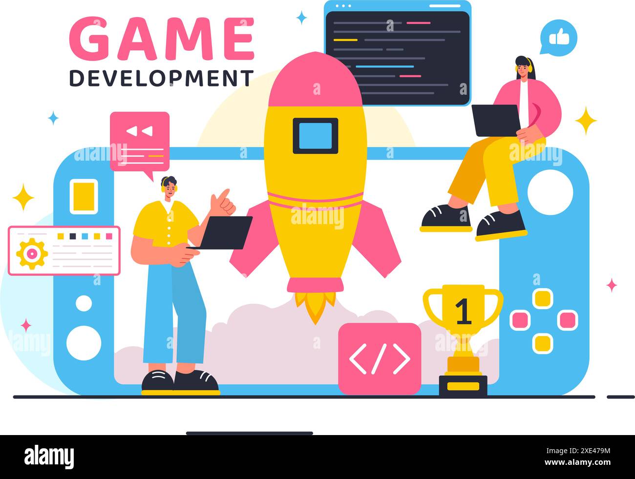 Vector Illustration of Video Game Development with Games, Digital ...