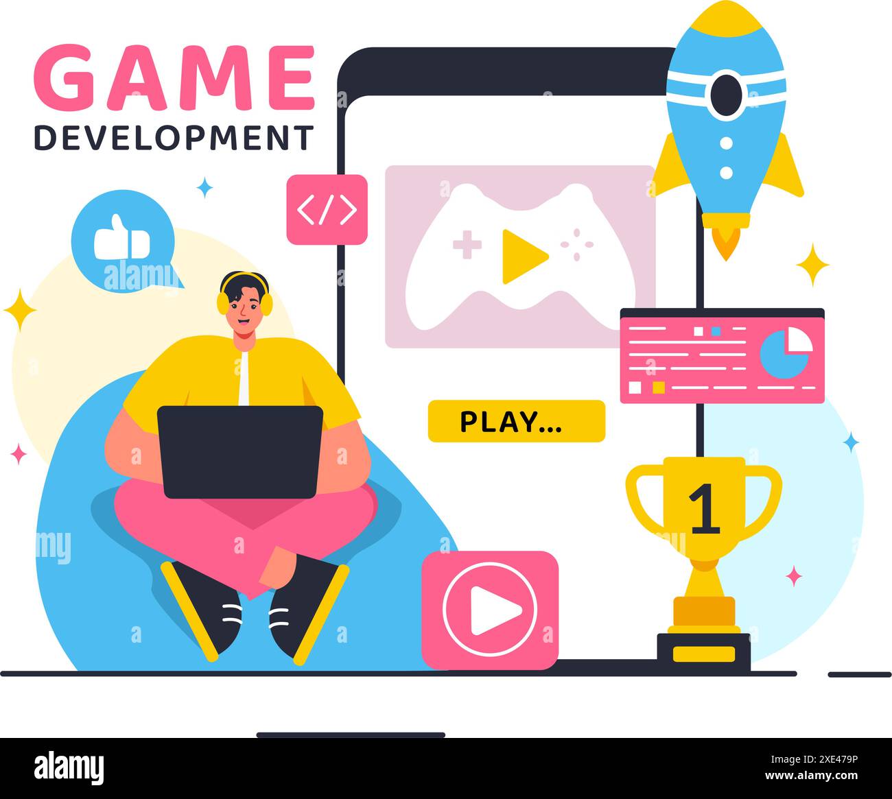 Vector Illustration of Video Game Development with Games, Digital ...